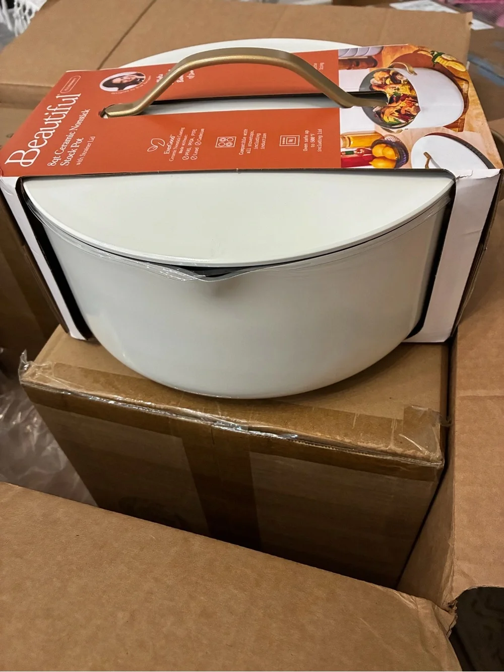 8qt Ceramic Nonstick Stock Pot in White Icing